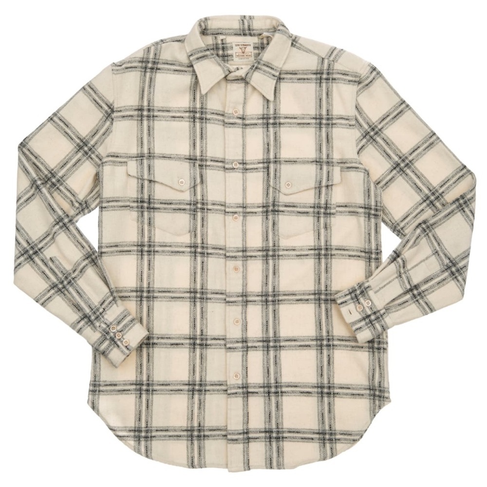 Rare LEVI'S Vintage Clothing Longhorn Shirt 100% Wool Made In Italy Plaid Small - Picture 3 of 16